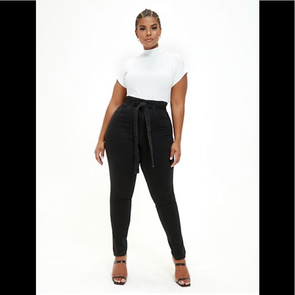 Black Ultra High Rise Self Tie Skinny Jeans